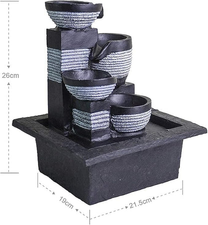 Ferrisland Tabletop Waterfall Fountain - 3-Step Modern Water Fountain with LED Light for Office Desktop Decor