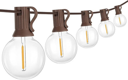 Mlambert 50Ft Outdoor String Lights, G40 Globe Patio Lights with 25+2 Waterproof LED Hanging Plastic Bulbs for Gazebo Pergola Cafe Bedroom-Brown Wire