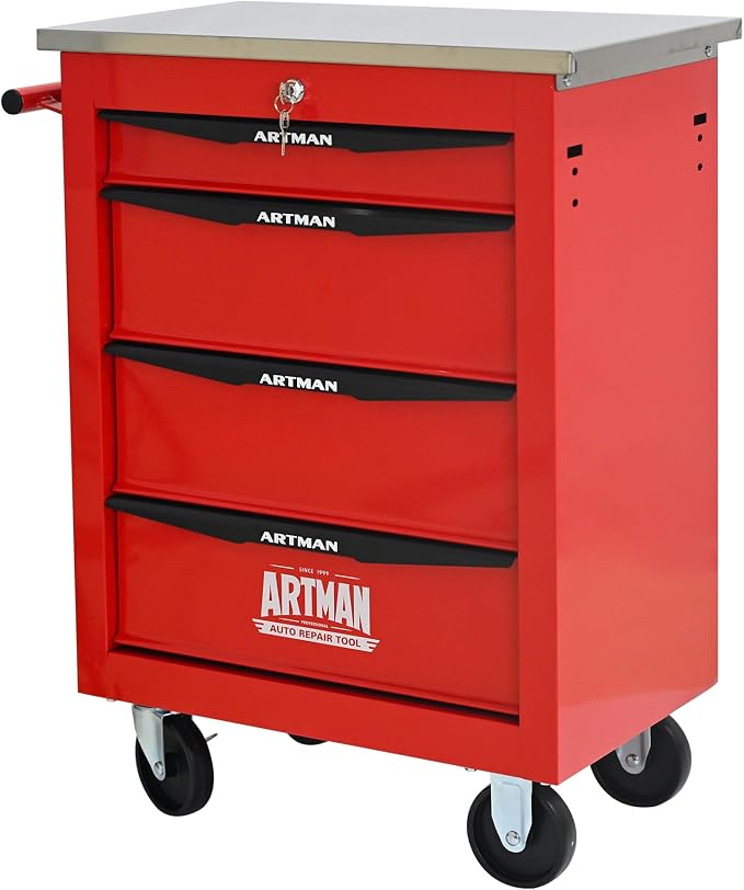 KEIKI 4 Drawers Tool Cart on Wheels,Multifunctional Rolling Tool Chest Tool Storage,Drawers Rolling Tool Trolley Organizer Tool Case for Garage, Warehouse, Workshop, Repair Shop (Red)