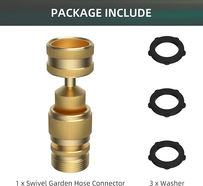 Swivel All-Metal Garden Hose Adapter, Solid Brass 3/4" Pipe Quick Connector | Male Female Flexible Pipe Kink Protector, Easy to Connect and Lock, Connect Outdoor Faucet to Garden Hose