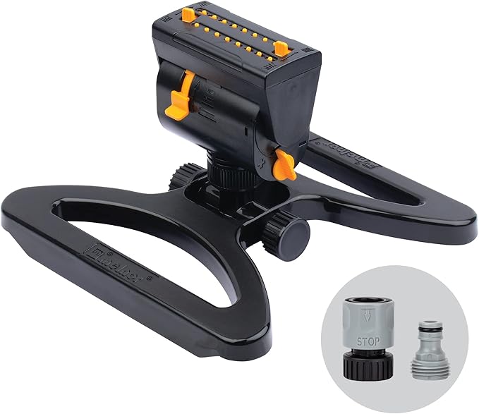 65133AMZ Melnor Turbo Oscillating Sprinkler W/Timer & 65131AMZ Mini Oscillator Sprinkler Bundle, Black, Yellow