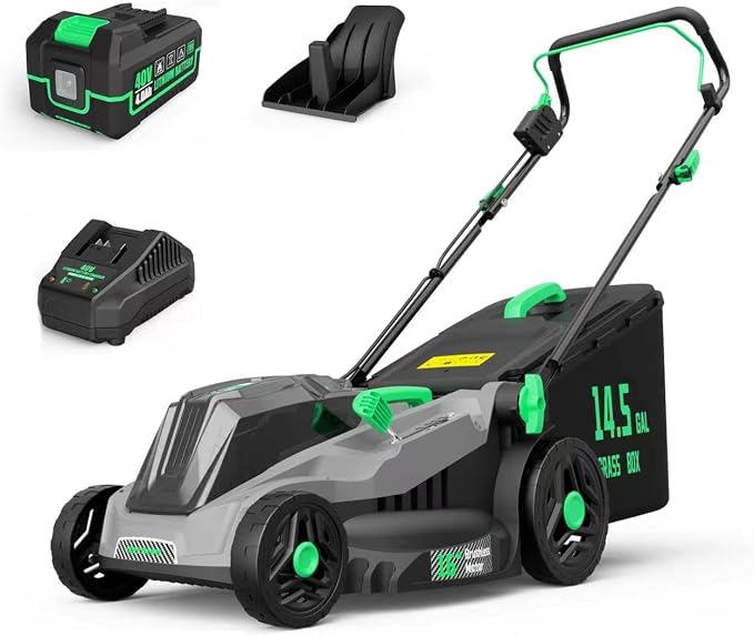 40V Cordless Lawn Mower, 16-Inch Brushless Electric Push Mower with 4.0Ah Battery & Charger, 2-in-1 Mulching and Bagging, 5-Position Height Adjustment, Lightweight Foldable Design, Viridian