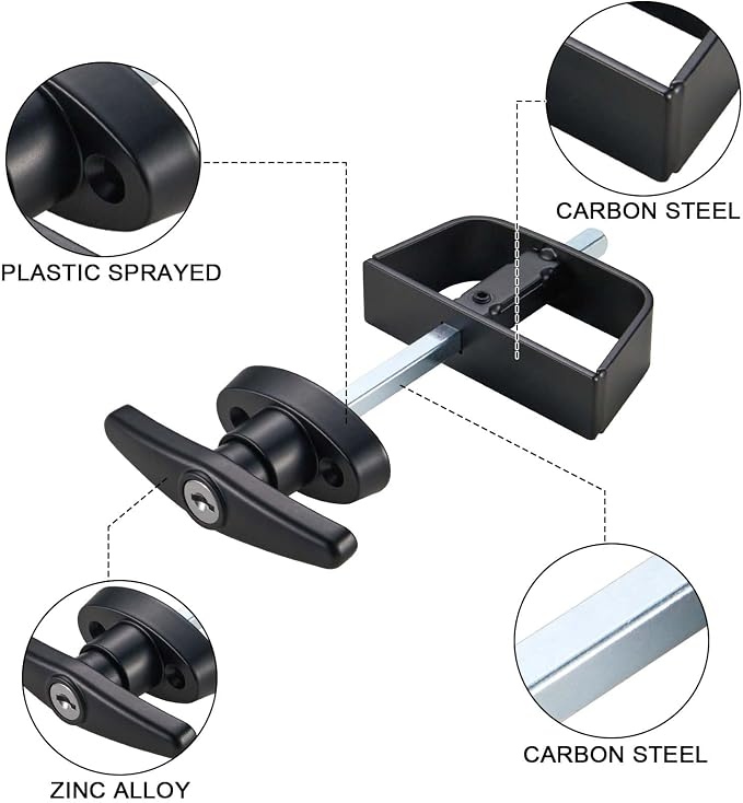 CZC AUTO Shed Door Latch T-Handle Lock Kit, 5 1/2" Stem, Suitable for Gate, Barn, Garage, Chicken Coop Door Lock, 4 Keys