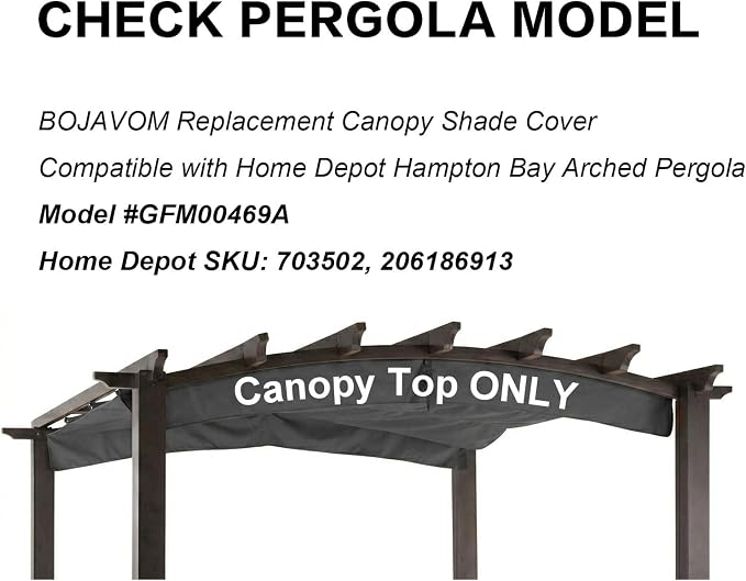 Pergola Shade Cover Replacement Canopy Top Compatible with Home Depot Hampton Bay Arched Pergola Model #GFM00469A - Gray(Canopy Top Only)