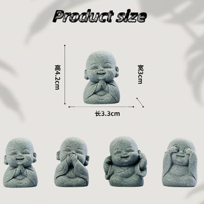 4-in-1 Laughing Buddha Statue Decor Set Small Zen Monk Sandstone Buddha Sculpture Feng Shui Ornaments for Outdoor Gardens & Indoor Meditation Rooms,Micro Landscape Decor Fish Tank Aquarium Decoration