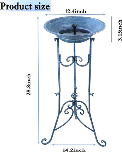 Multifunctional Solar Bird Bath for Outside, Metal Birdbath Stand and Solar Fountain Bird Bath Bubbler Combo Set, Solar Birdbaths for Outdoors Garden Lawn Yard Decor（Blue）