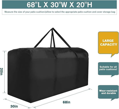 Patio Waterproof Extra Large Protective Zippered Outdoor Cushion Furniture Storage Bag with Handles, 68in L x 30in W x 20in H (1 Pack)