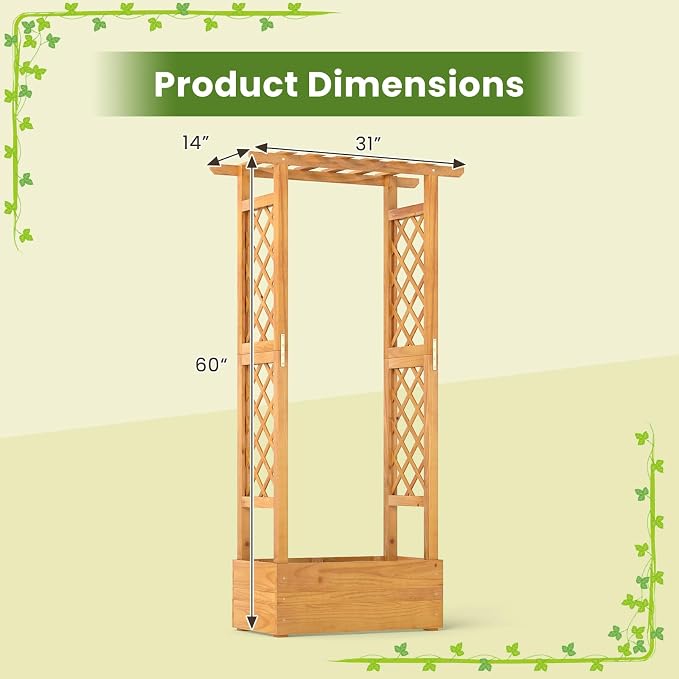S AFSTAR Wooden Raised Garden Bed with Trellis, 60" Elevated Planter Box with Hanging Roof & Open-Ended Base for Climbing Vine Flower Herb Vegetable, Outdoor Plant Container for Patio & Yard