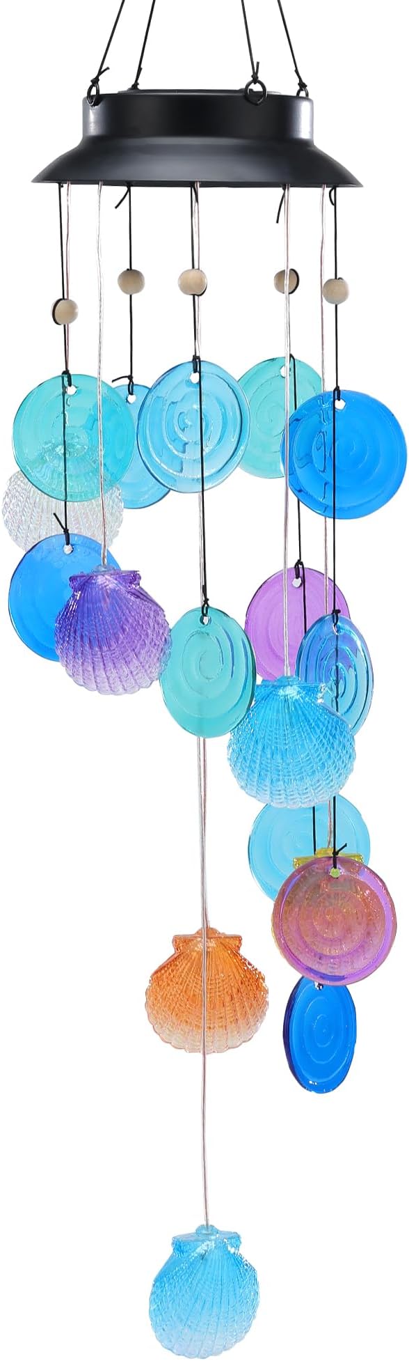 Solar Wind Chimes Outdoor with Glass and Copper (Solar Shell) | Solar Powered, Garden Decor, Patio Decor, Glass and Copper, Outdoor Use