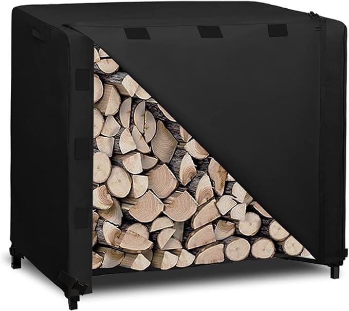 Easy-Going 4 Feet Outdoor Log Rack Cover Waterproof Weatherproof Firewood Cover with Openable Front Flap, (Cover Only, Rack Not Included)