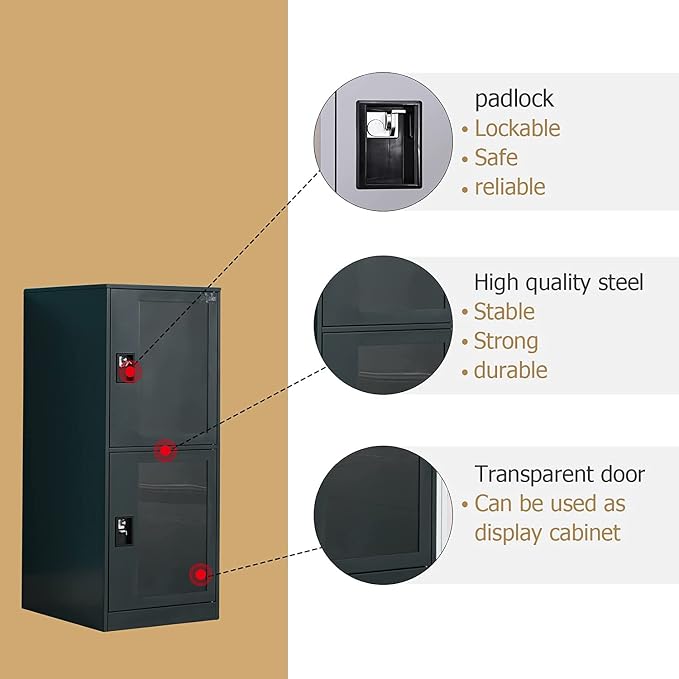 MECOLOR Vertical Single-Layer Small lockers with Padlocks and latches, 2 or 3 compartments, for Employees, Families, Offices,supermarkets and Other Places, (Dark Grey, G2V)