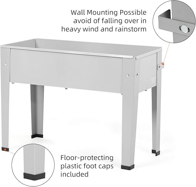 Raised Garden Bed, Garden Raised Planter Box with Legs, Galvanized Garden Planter for Herbs and Vegetables, 24" Grey