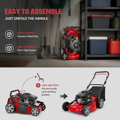 18" Self Propelled Gas Lawn Mower, 131cc DV Engine | 8 Cutting Heights | Push Walk-Behind Mower for Yard, 3-in-1 Mulching, Side Discharge & Rear Bag for Garden Landscaping