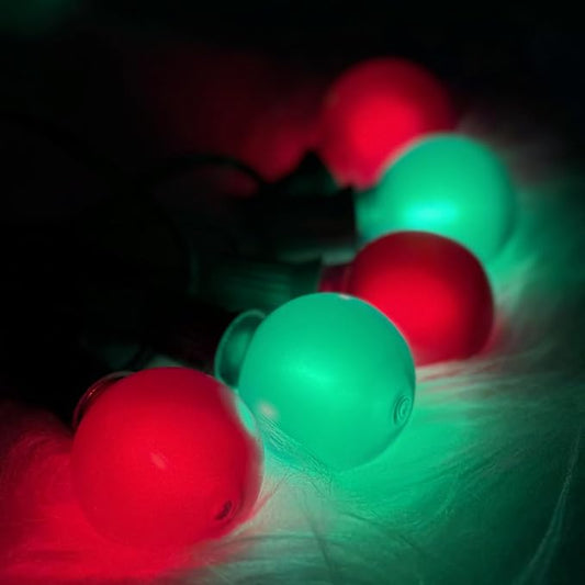 G40 LED Outdoor Christmas String Lights, 25FT Hanging Globe String Light | 25+2 Shatterproof Frosted Red Green Lights, Connectable, Waterproof Patio Lights for Balcony Pergola Decor, Green Wire