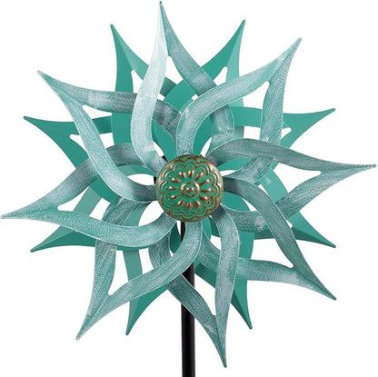 Viveta Metal Wind Spinners,53.5" Kinetic Wind Sculptures | Green Garden Pinwheels Double Layer Windmill for Outdoor Patio Lawn Yard