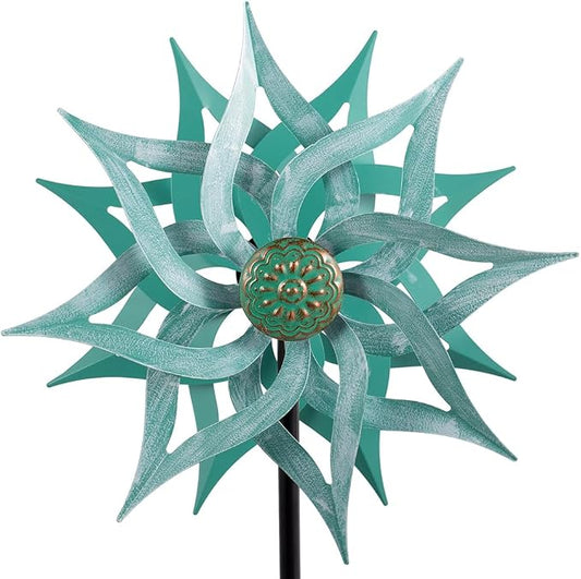 Viveta Metal Wind Spinners,53.5" Kinetic Wind Sculptures | Green Garden Pinwheels Double Layer Windmill for Outdoor Patio Lawn Yard