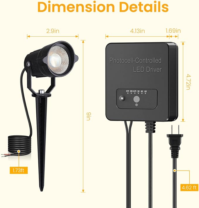 Low Voltage Landscape Lighting Kit, 6W Landscape Lights with 100W Transformer 66FT UL-Listed Wire & Connectors, 3000K Waterproof Outdoor Spotlight Lights for Yard House Tree 12V-24V 8Pack
