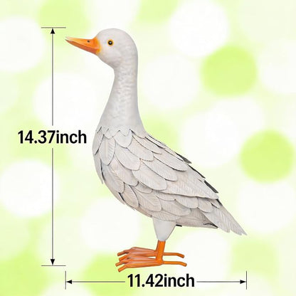 Shorayn Garden Statue Metal Duck Life-Size Mallard Indoor Outdoor Decor White Handmade
