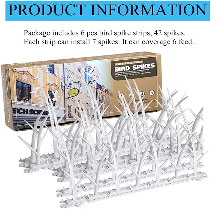 6 Packs of Bird Spikes, Cat Spikes, Pigeon Spikes (Coverage 5.8 Feet) | Birds Deterrent Spikes Suitable for Balconies, Walls, Railings, Roof and Windows