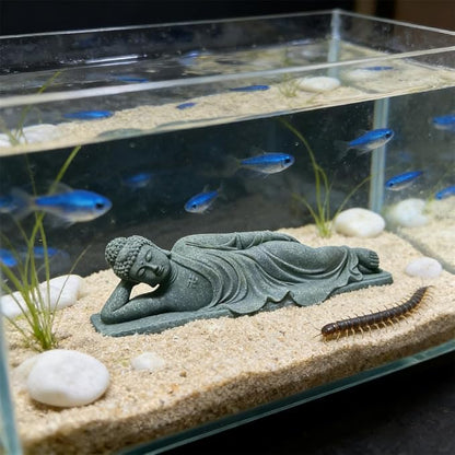 livelyfish Sleeping Buddha Statue Sandstone Buddha Figurine Zen Buddhism Sculpture for Aquarium Fish Tank Garden Home Decor (M)