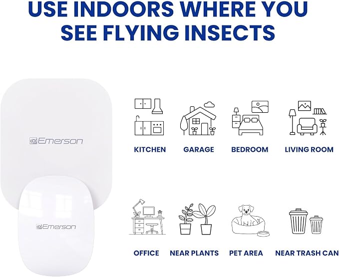 Emerson ITL7103 Plug-in Flying Bug Catcher with UV Light and LED Décor – Indoor Fly, Fruit Fly, Gnat & Moth Catcher, Silent, 24/7 Coverage, Mess-Free, use in Any Room, Includes 3 Glue Cards