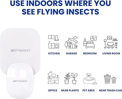 Emerson ITL7103 Plug-in Flying Bug Catcher with UV Light and LED Décor – Indoor Fly, Fruit Fly, Gnat & Moth Catcher, Silent, 24/7 Coverage, Mess-Free, use in Any Room, Includes 3 Glue Cards