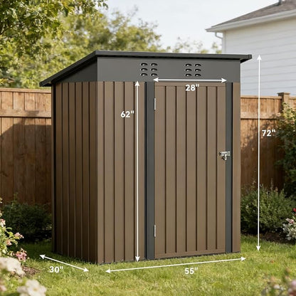 COMHOMA Shed Outdoor Storage Shed Metal,Lockable Doors Tool Sheds with Sloping Roof,Steel Garden Shed with Air Vent for Backyard,Patio,Lawn,Poolside(Brown,5'*3')