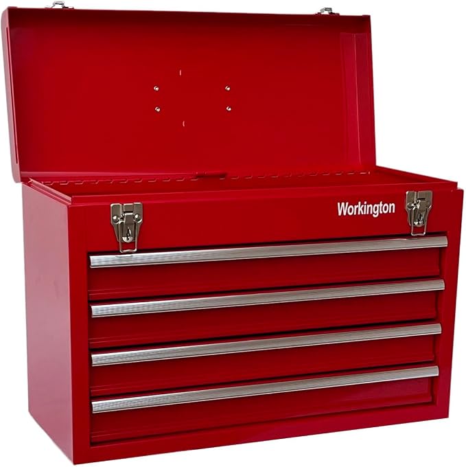 Workington Portable Metal Tool Chest with 4 Drawers, 20" 4-Drawer Tool Chest Cabinet with Ball Bearing Drawer Slides, Steel Tool Storage Box Organizer 4004 Red