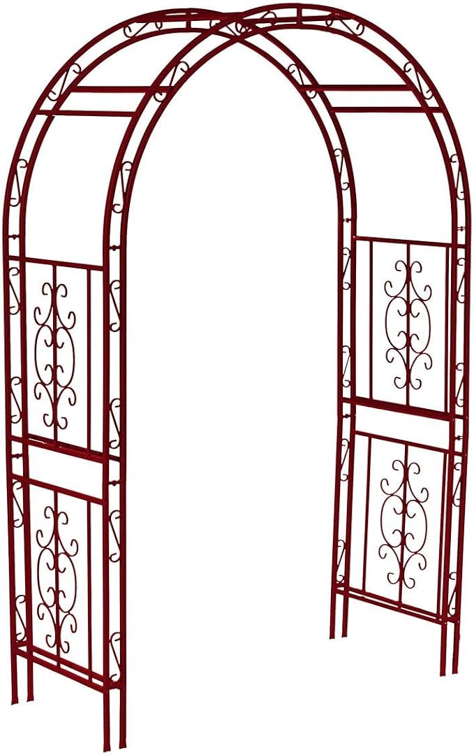 Plow & Hearth Arch Metal Outdoor Garden Arbor, 84 inches Tall, Iron Trellis Lattice for Climbing Plants, Wedding Arch, Outdoor Patio Décor (Red)