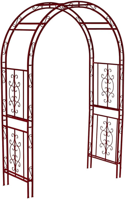 Plow & Hearth Arch Metal Outdoor Garden Arbor, 84 inches Tall, Iron Trellis Lattice for Climbing Plants, Wedding Arch, Outdoor Patio Décor (Red)