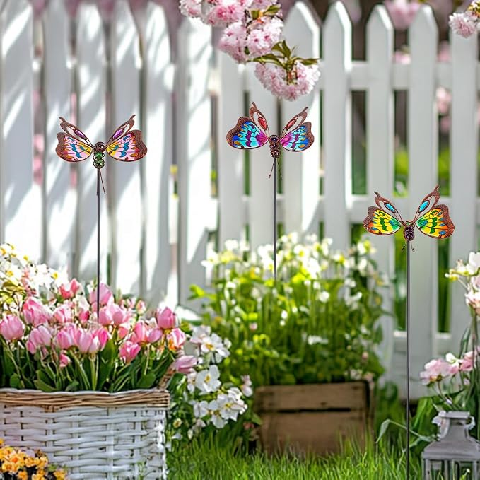 3 Pack Butterfly Decorative Garden Stakes,Butterflies Porch Decorations Outdoor Decor for Spring Yard Art Patio Plant Pot Flower Bed Ornaments