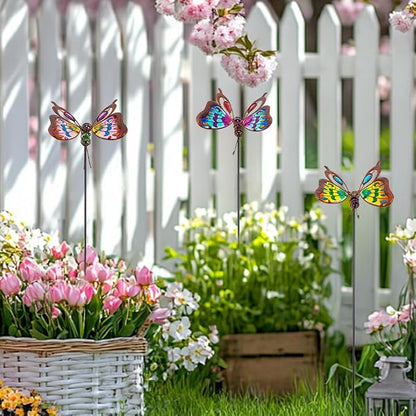 3 Pack Butterfly Decorative Garden Stakes,Butterflies Porch Decorations Outdoor Decor for Spring Yard Art Patio Plant Pot Flower Bed Ornaments