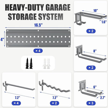 Garage Tool Organizer Wall Mount 66 inches with 13 Adjustable Heavy-Duty Hooks, Garage Organization, Garden Tool Storage Rack, Yard, and Shed, Holds Up to 520 lbs (Grey)
