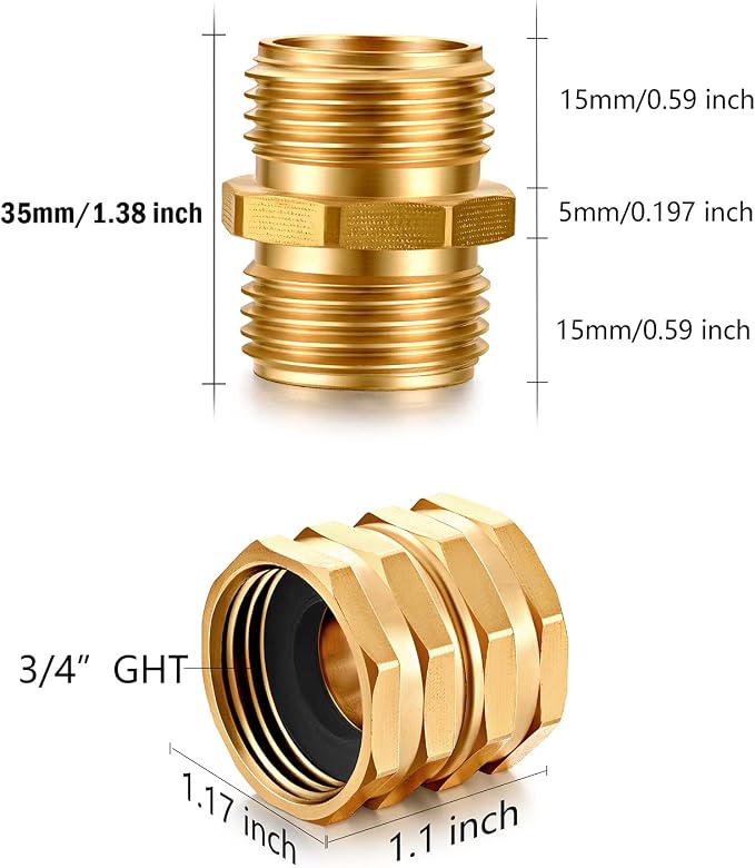 Solid brass Garden Hose Fittings Connectors Adapter Heavy Duty Brass Repair Male, Female faucet leader coupler dual water hose connector (3/4" GHT Double Male Double Female 12 Pcs)