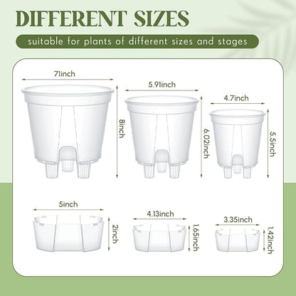 Wonderjune Self Watering Pots for Indoor Plants with Deep Reservoir and High Drainage Holes for Outdoor Plants and Flowers, Bare Root Planter(4.72'', 5.91'', 7.09'',Clear,3 Pcs)