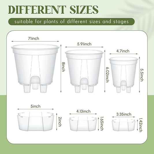 Wonderjune Self Watering Pots for Indoor Plants with Deep Reservoir and High Drainage Holes for Outdoor Plants and Flowers, Bare Root Planter(4.72'', 5.91'', 7.09'',Clear,9 Pcs)