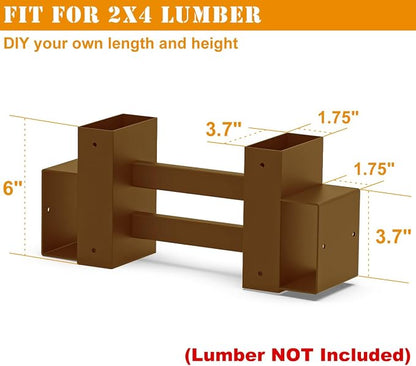 Outdoor Firewood Rack Brackets Kit for Fire Wood Pile Storage, Adjustable log stacking Stand Holder for 2x4 lumber, Brown, Set of 2
