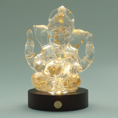 Lord Ganesha Statues with Light - Ganesh Idol Figurine | Elephant God Buddha Sculpture for Home Car Decor Tabletop Statue
