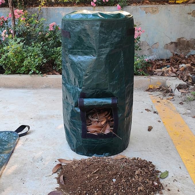 Compost Bin Bags 34 Gallon, Garden Compost Bags Outdoor Reusable,Organic Waste Garden Yard Compost Bag Collapsible Leaf Lawn Bags Gardening Container (Green 1pc)