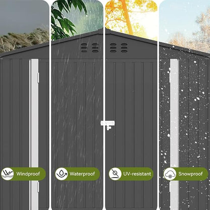 COMHOMA Shed Outdoor Storage Shed Metal,Lockable Doors Tool Sheds with Sloping Roof,Steel Garden Shed with Air Vent for Backyard,Patio,Lawn,Poolside(Grey,8'x6') | Sloping Roof and Air Vent Perfect for Backyard Patio Lawn and Poolside