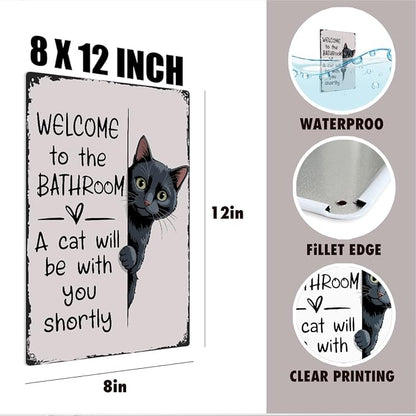 mmiishe Funny Cat Bathroom Decor Black Cat Lover Gifts for Women Men Vintage Metal Signs for Restroom Toilet Powder Room Wall Decor Retro Wall Art Plaques 8x12 Inches Bathroom Accessories