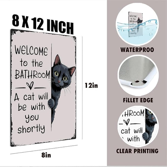 mmiishe Funny Cat Bathroom Decor Black Cat Lover Gifts for Women Men Vintage Metal Signs for Restroom Toilet Powder Room Wall Decor Retro Wall Art Plaques 8x12 Inches Bathroom Accessories