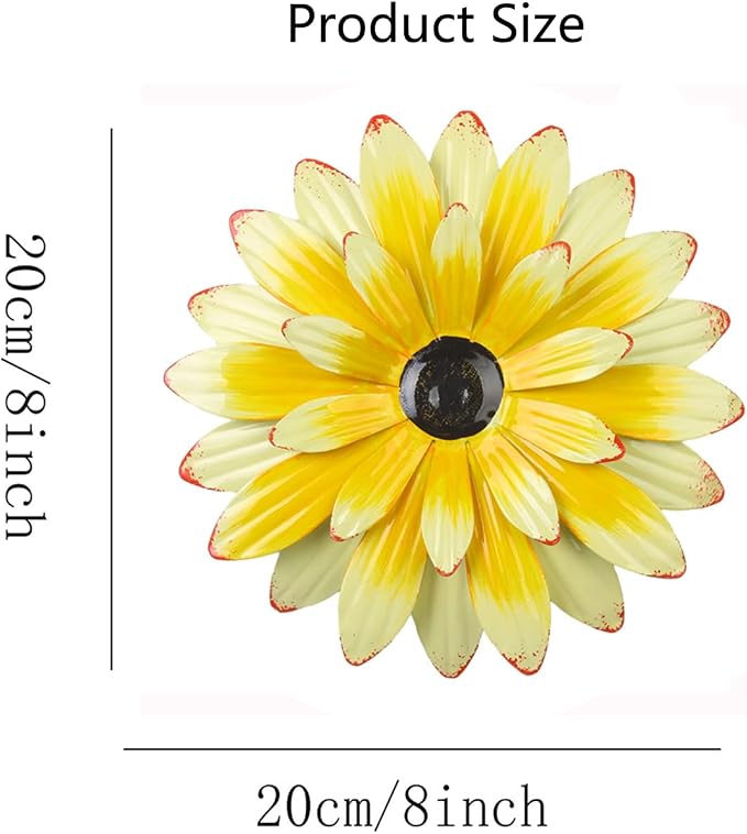 Outdoor Metal Wall Art Decor, 2 Pack 8 Inch Sunflower Wall Decorations, Hanging Outdoor Wall Decor, Handmade Metal Flowers for Outdoor Outside Indoor Decor,Yellow