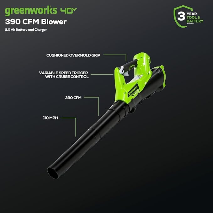 Greenworks 40V 16" (Push) Cordless Lawn Mower (1/3 Acre) + 12" String Trimmer + Leaf Blower, 4.0Ah + 2.0Ah Batteries and (2) Chargers Included