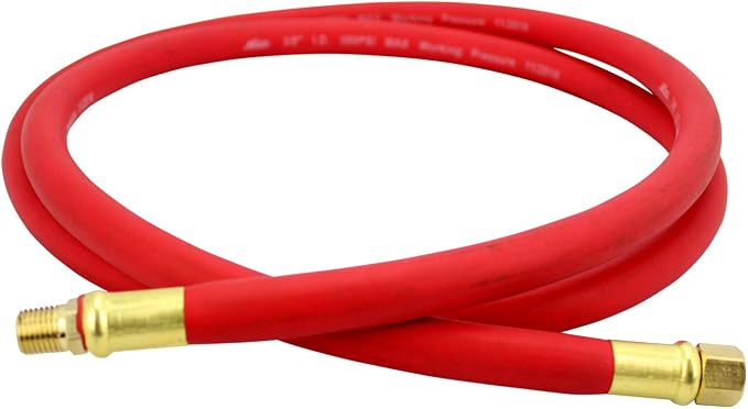 Milton 2760-6LH Air Leader Hose, 3/8" x 6 ft. Rubber Hose - 1/4" NPT Brass Ends - 300 Max PSI