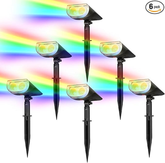 Linkind Solar Lights Outdoor StarRayS, Color Changing Solar Spot Lights, IP65 Waterproof Solar Spotlights for Landscape Garden Pathway Walkway (Multicolor, 6 Pack)
