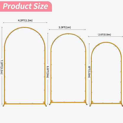 Metal Arch Backdrop Stand Set of 3 Wedding Arch Stand 7.2FT & 6.6FT & 6FT Arched Backdrop Frame for for Wedding Ceremony Baby Shower Birthday Party Graduation Ceremony Decoration