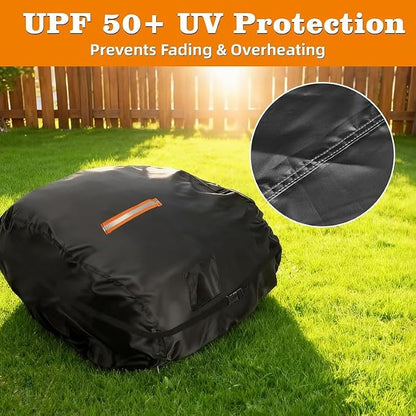 Saking Robot Lawn Mower Cover Waterproof, 500D Heavy Duty Wire Free Automatic Robotic Lawnmower Protective Cover, Smart Mowing Machine Cover with Drawstring & Buckles, 34x28x21 in, Black