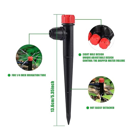 Drip Irrigation Emitters with Adjustable 360 Degree Water Flow Drippers for 1/4 inch Tubing,25pcs Drippers Sprayer 25pcs Drip Irrigation Emitters Perfect (25pcs-Colorful*13 Sprayer*12 Drip)