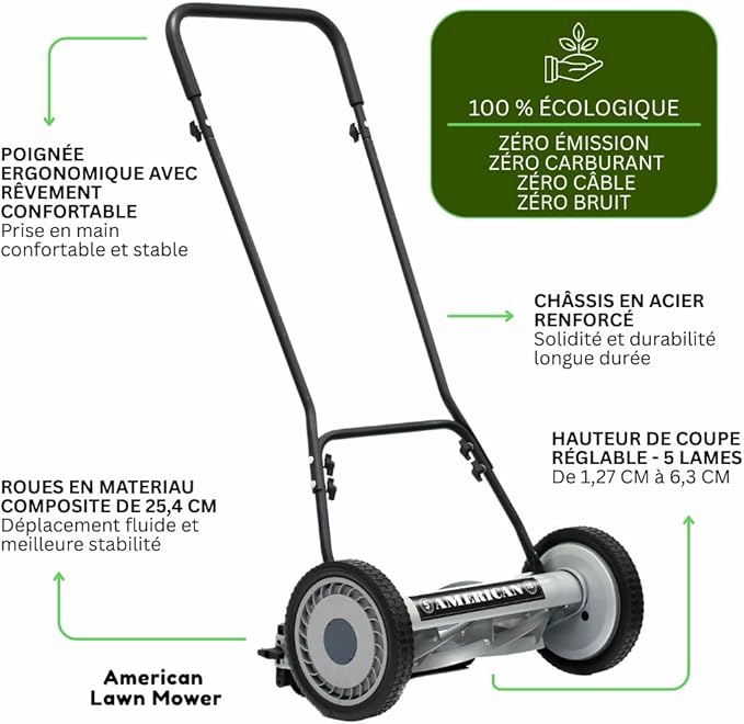 American Lawn Mower 1815-18 18-Inch 5-Blade Push Reel Lawn Mower, Black